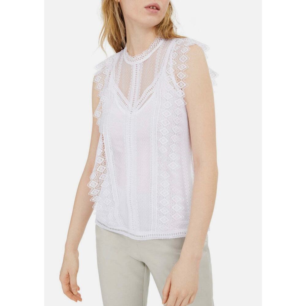 INC International Concepts White Lace Mock Neck Sleeveless Top Medium